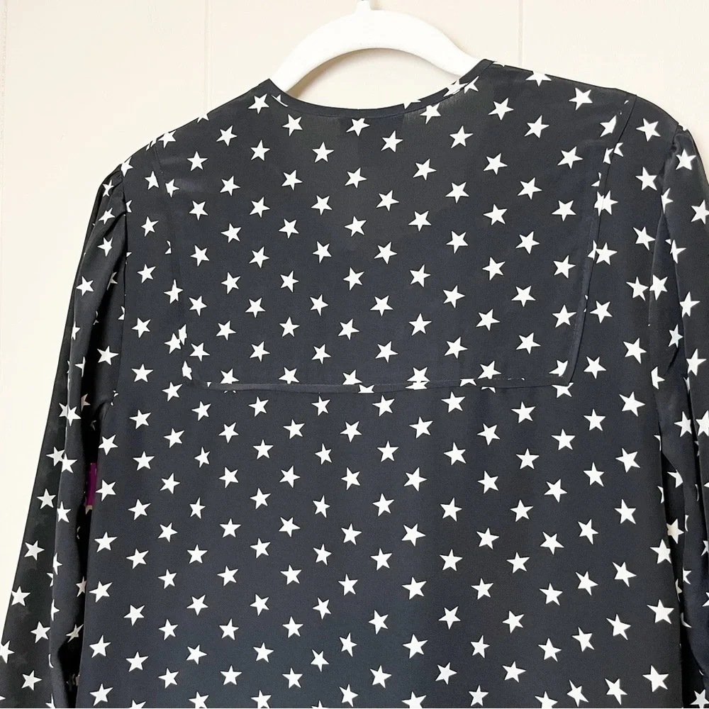 J. Crew 100% silk star print dress 4 S black white‎ neutral long sleeve shift